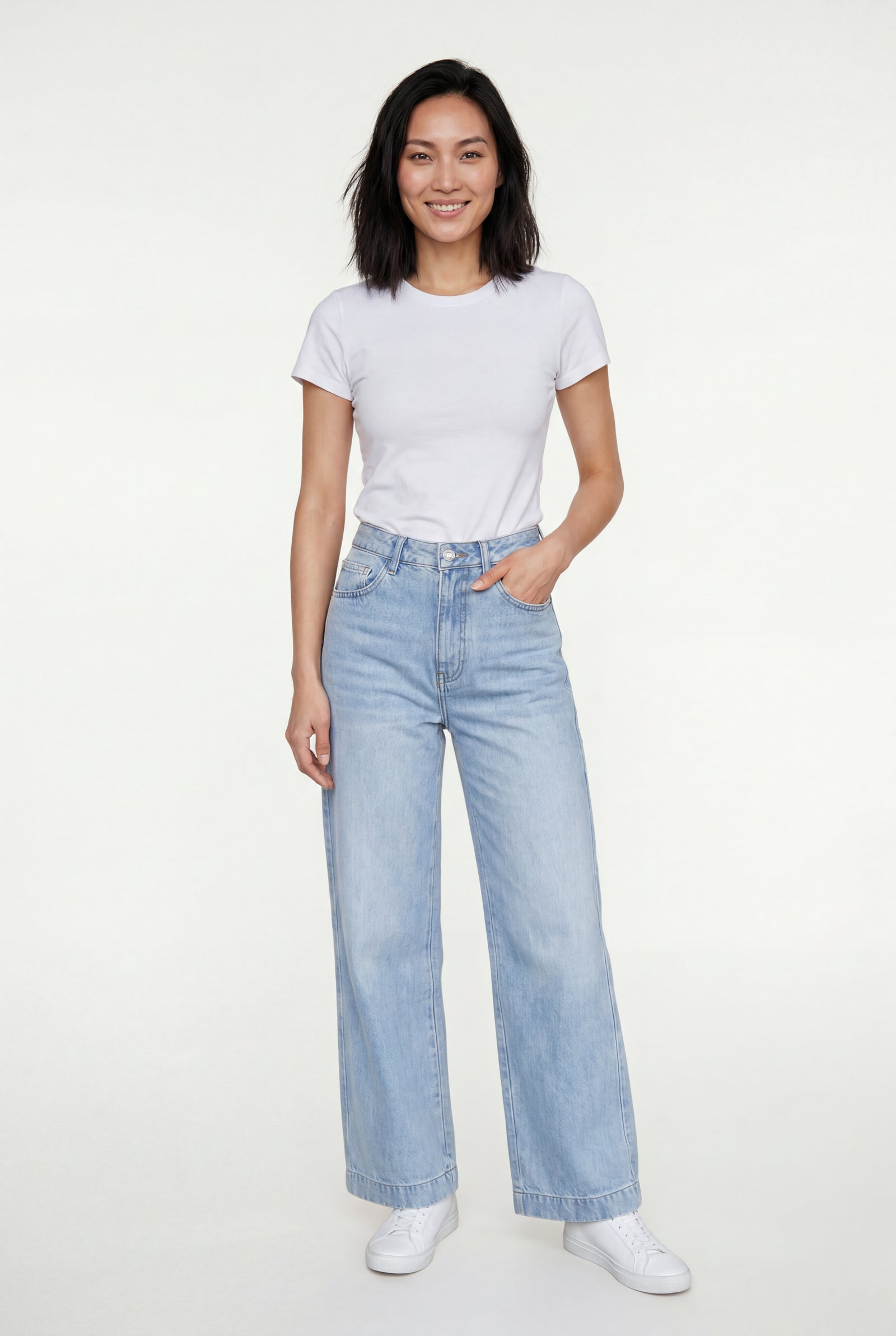 Blue Light Blue High-rise Wide Leg Jeans - Photo 1