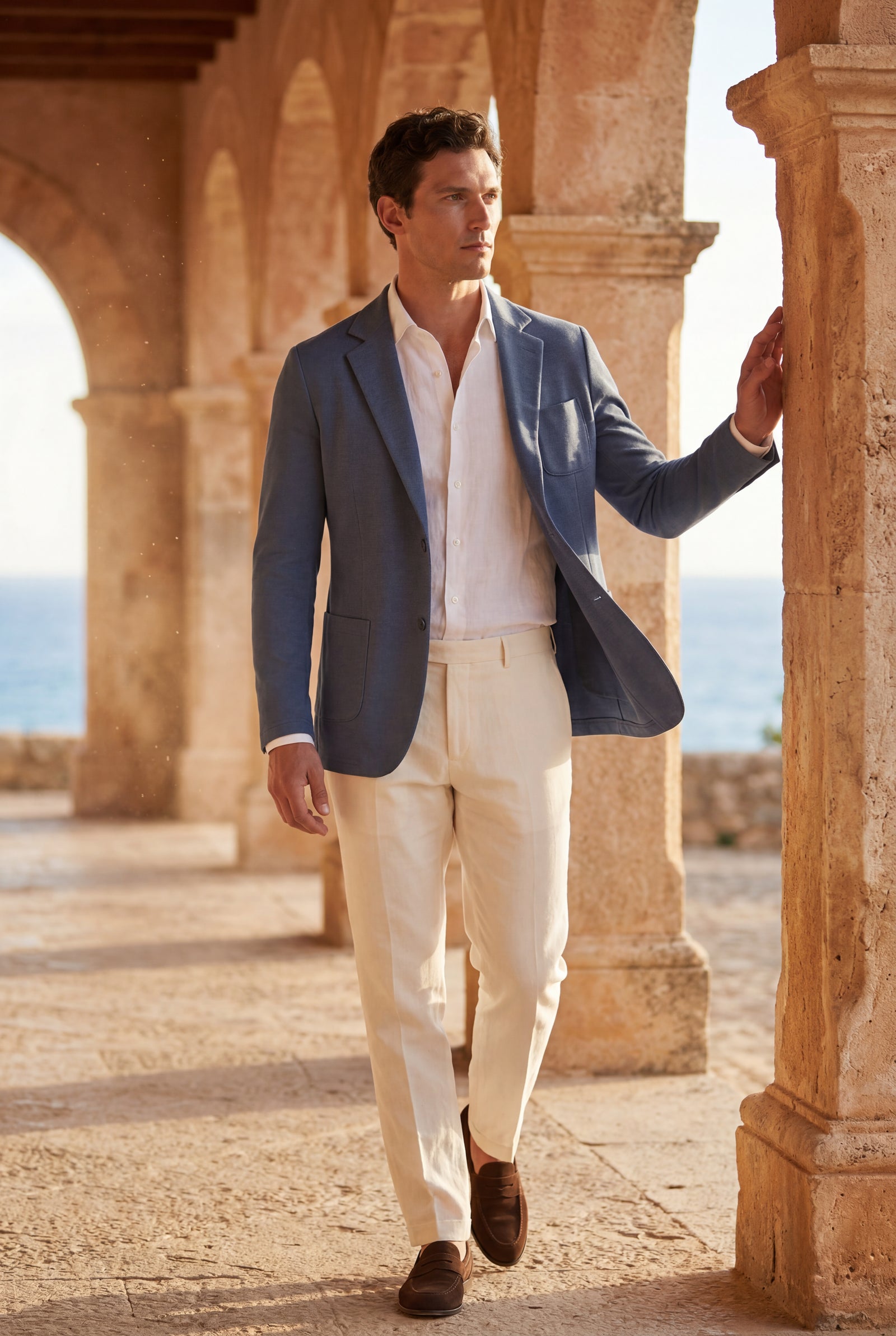Blue Lightweight Unstructured Slim Fit Casual Blazer - Photo 11