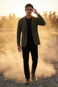 Dark Green Lightweight Unstructured Slim Fit Casual Blazer - Photo 16