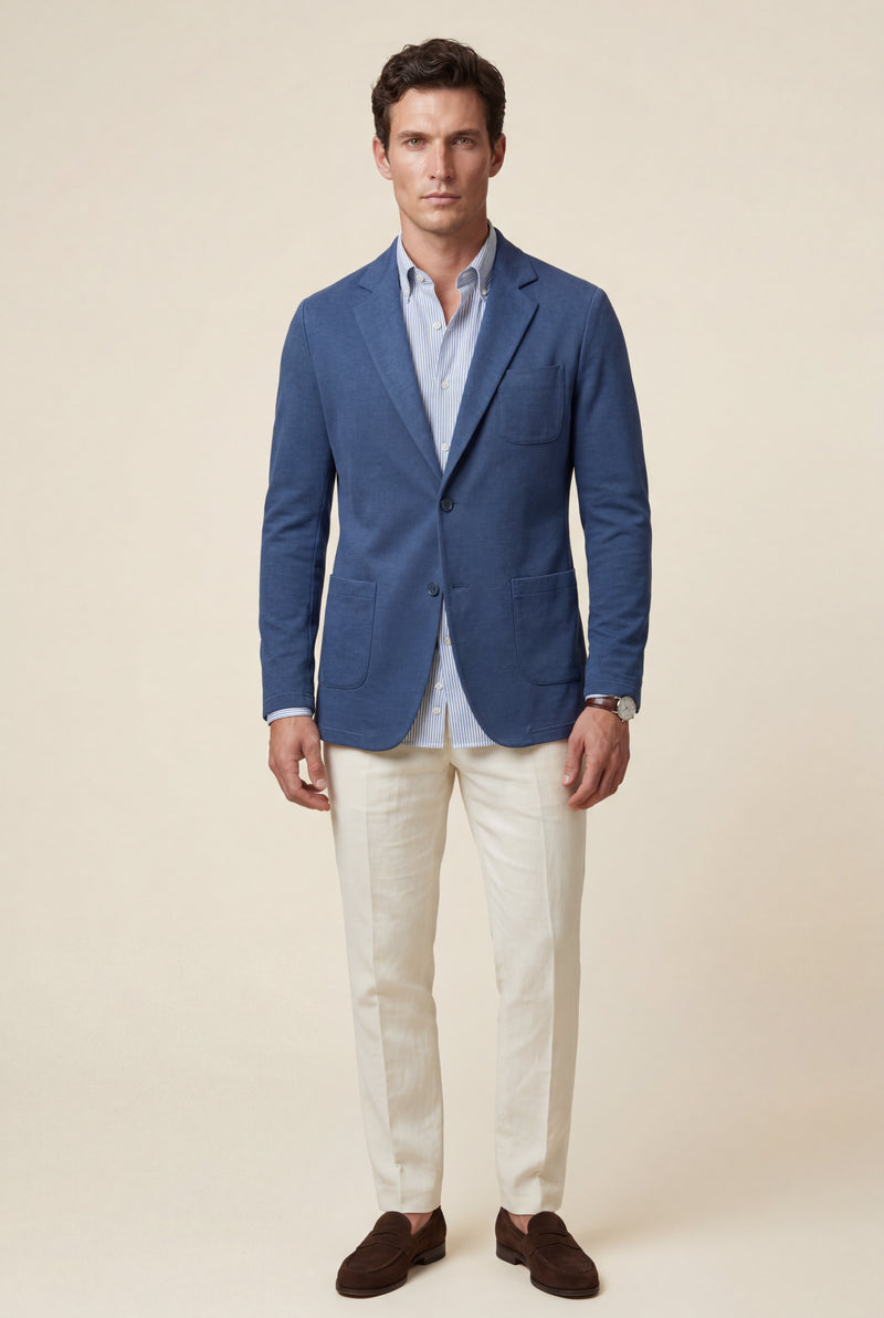 Blue Lightweight Unstructured Slim Fit Casual Blazer - Photo 2