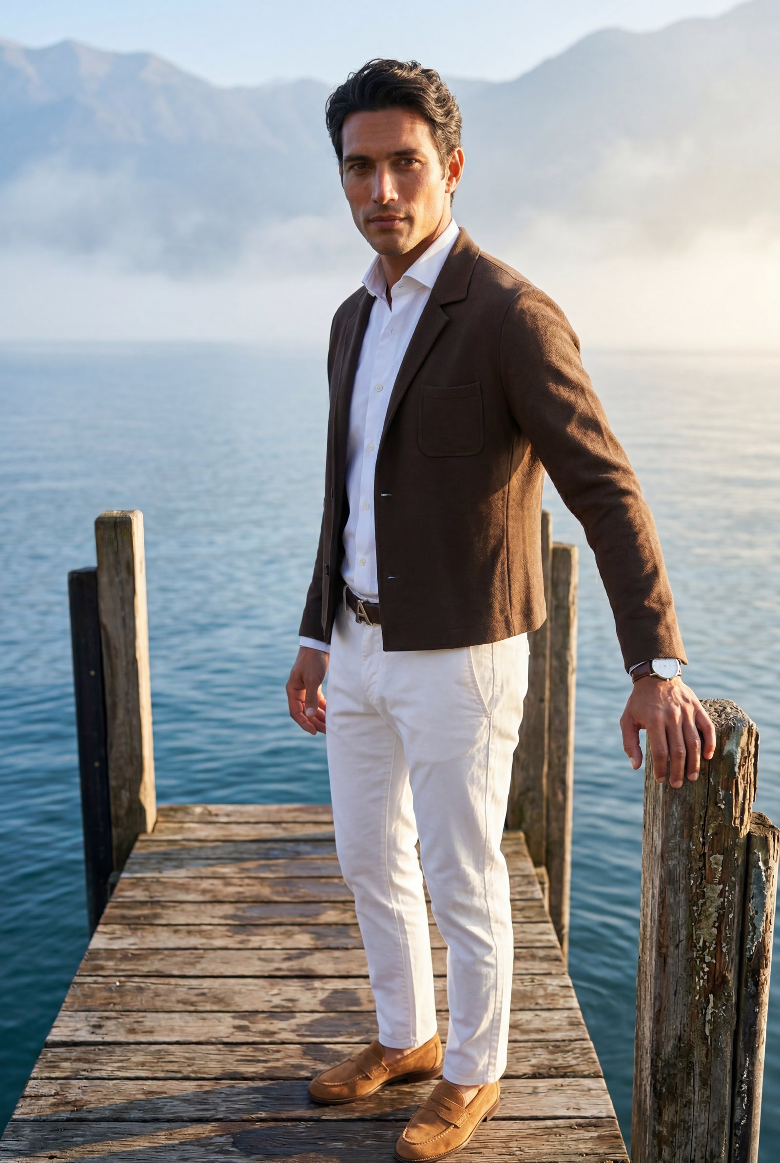 Brown Lightweight Unstructured Slim Fit Casual Blazer - Photo 24