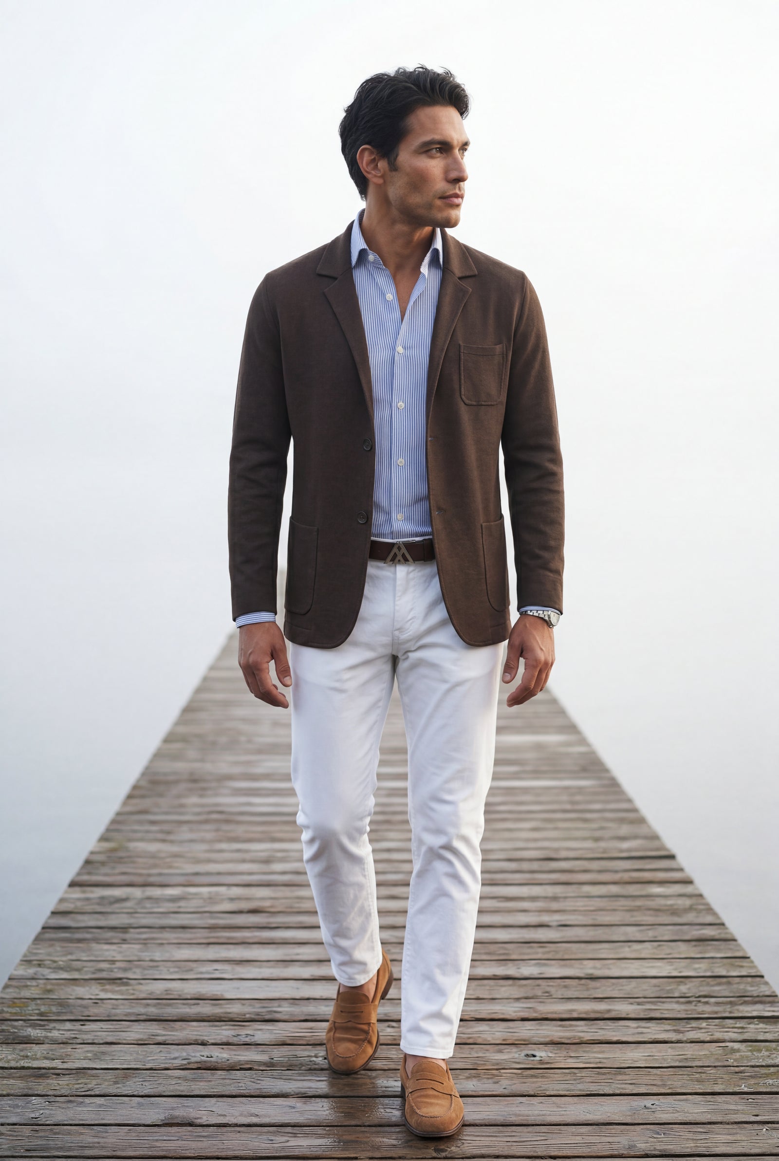Brown Lightweight Unstructured Slim Fit Casual Blazer - Photo 27