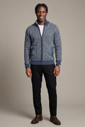 Blue Marled Full-zip Mock Neck Cardigan with Ribbed Trim - Gilet - Photo 2