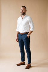 Men Chino Slim Fit in Blue — studio front