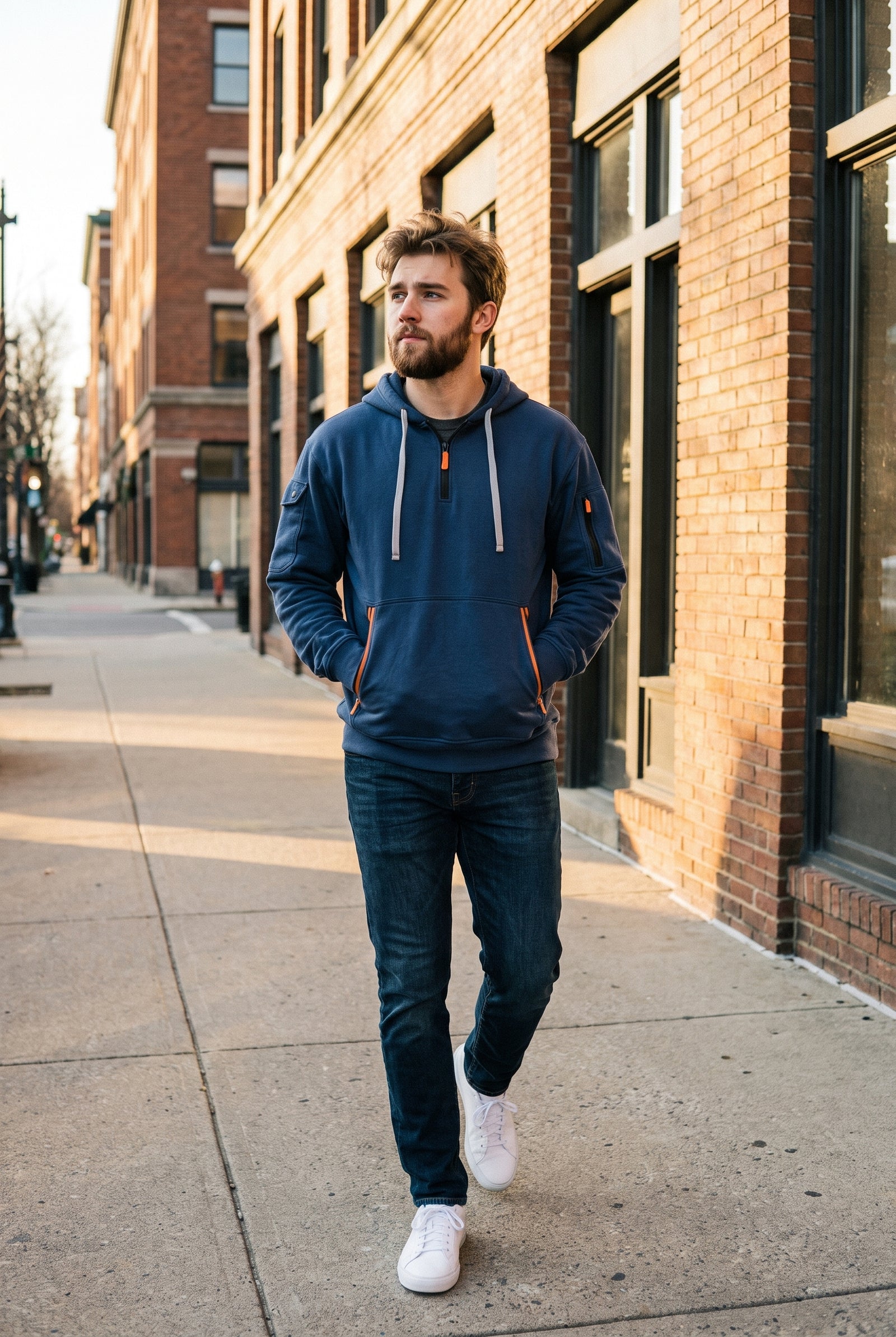 Men's Hoodie Relaxed Fit in Blue — sidewalk walk