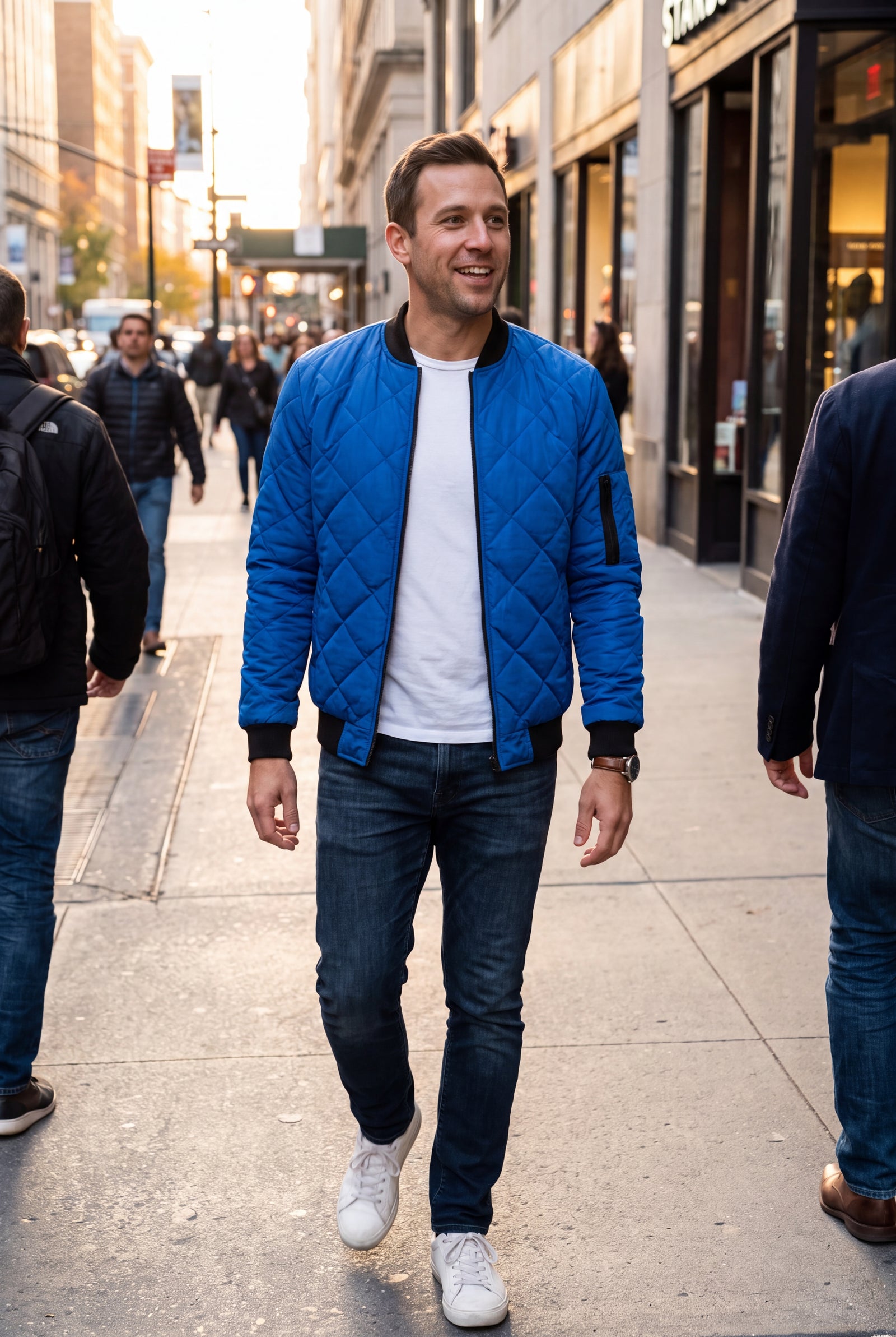Men's Jacket Diamond Pattern in Blue — lifestyle outdoor