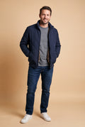 Men's Jacket Quilted Fleece-Lined in Blue — studio front full