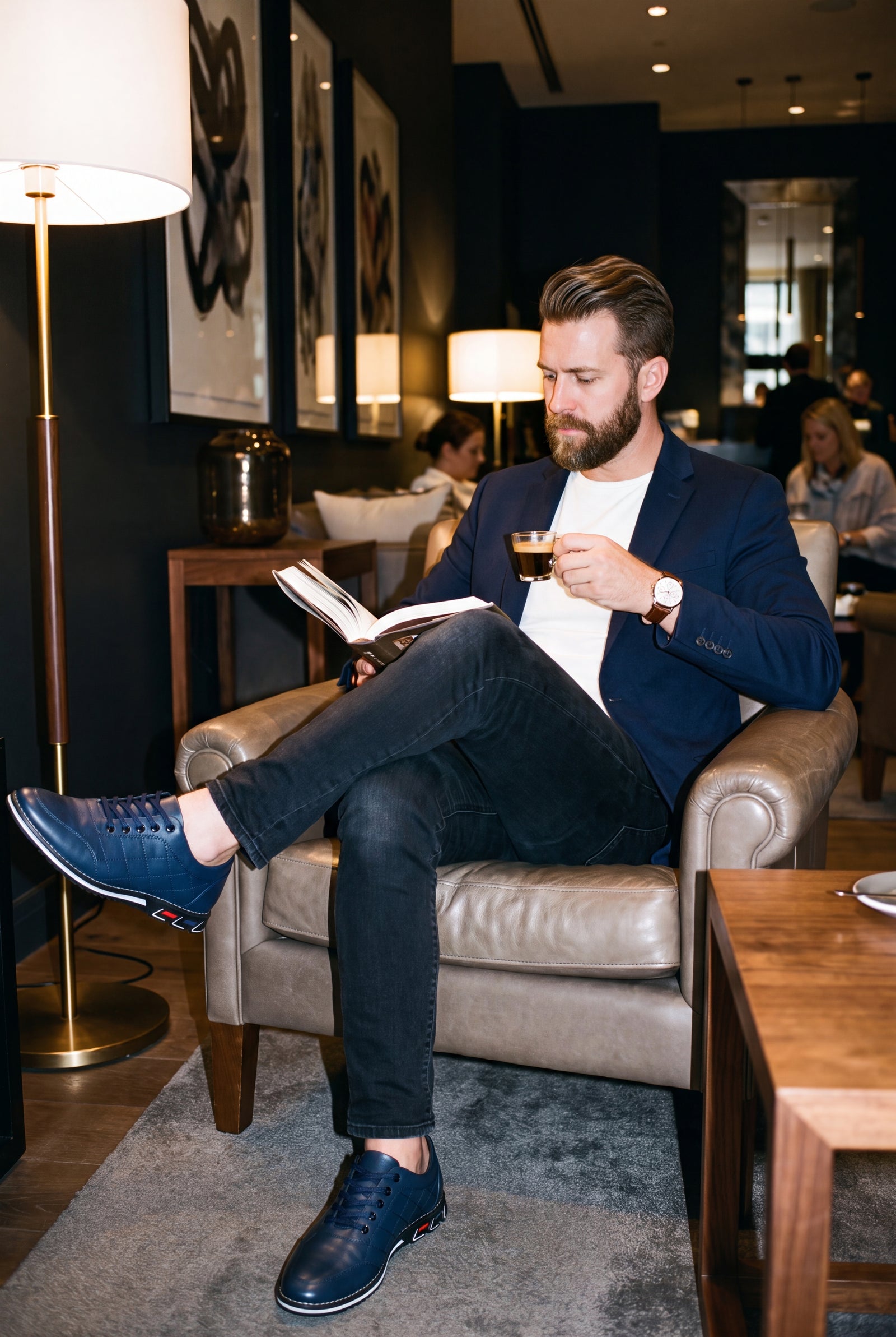 Men's Sneakers Quilted Low Top in Blue — boutique hotel lobby