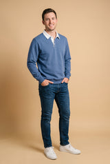 Men's Sweater Collared Regular Fit in Blue — primary studio