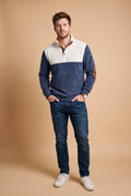 Men's Sweater Stand Collar Two-Tone in Blue — studio look