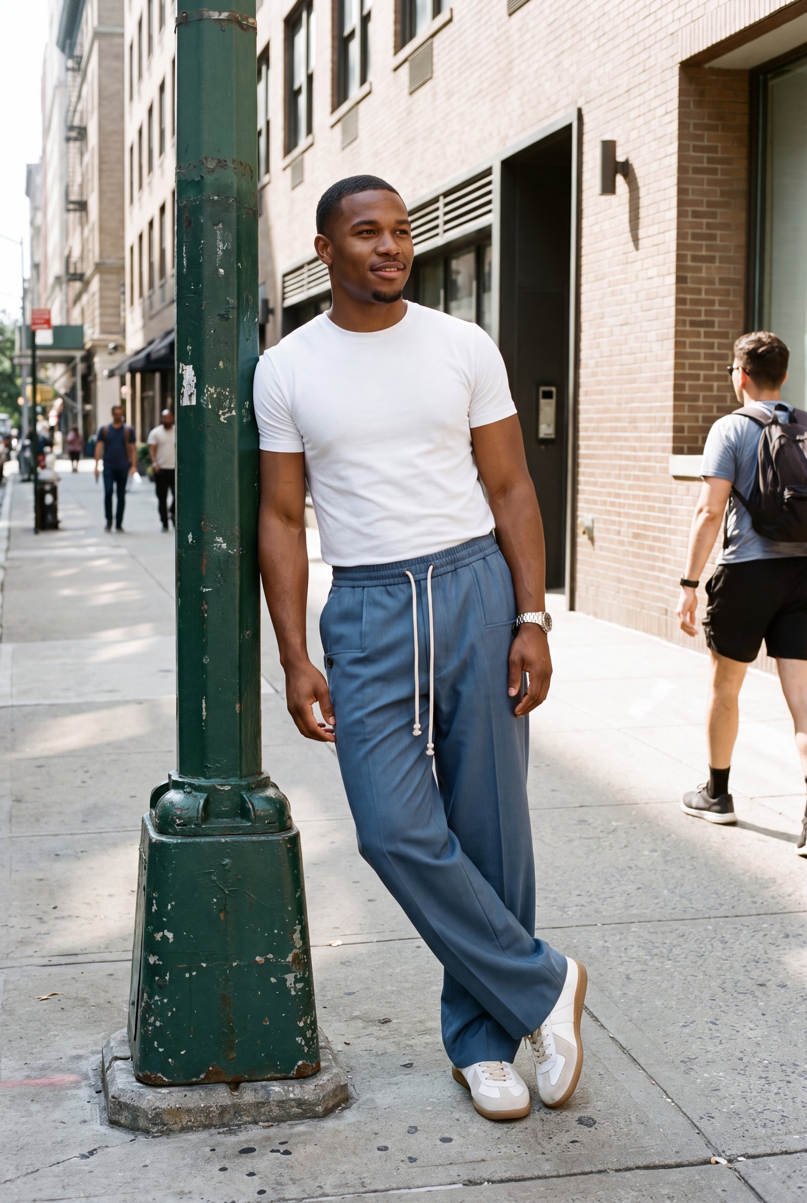 Men's Trousers Wide Leg Drawstring in Blue — outdoor lifestyle