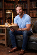 Men's V-Neck T-Shirt Short Sleeve in Blue — lifestyle secondary