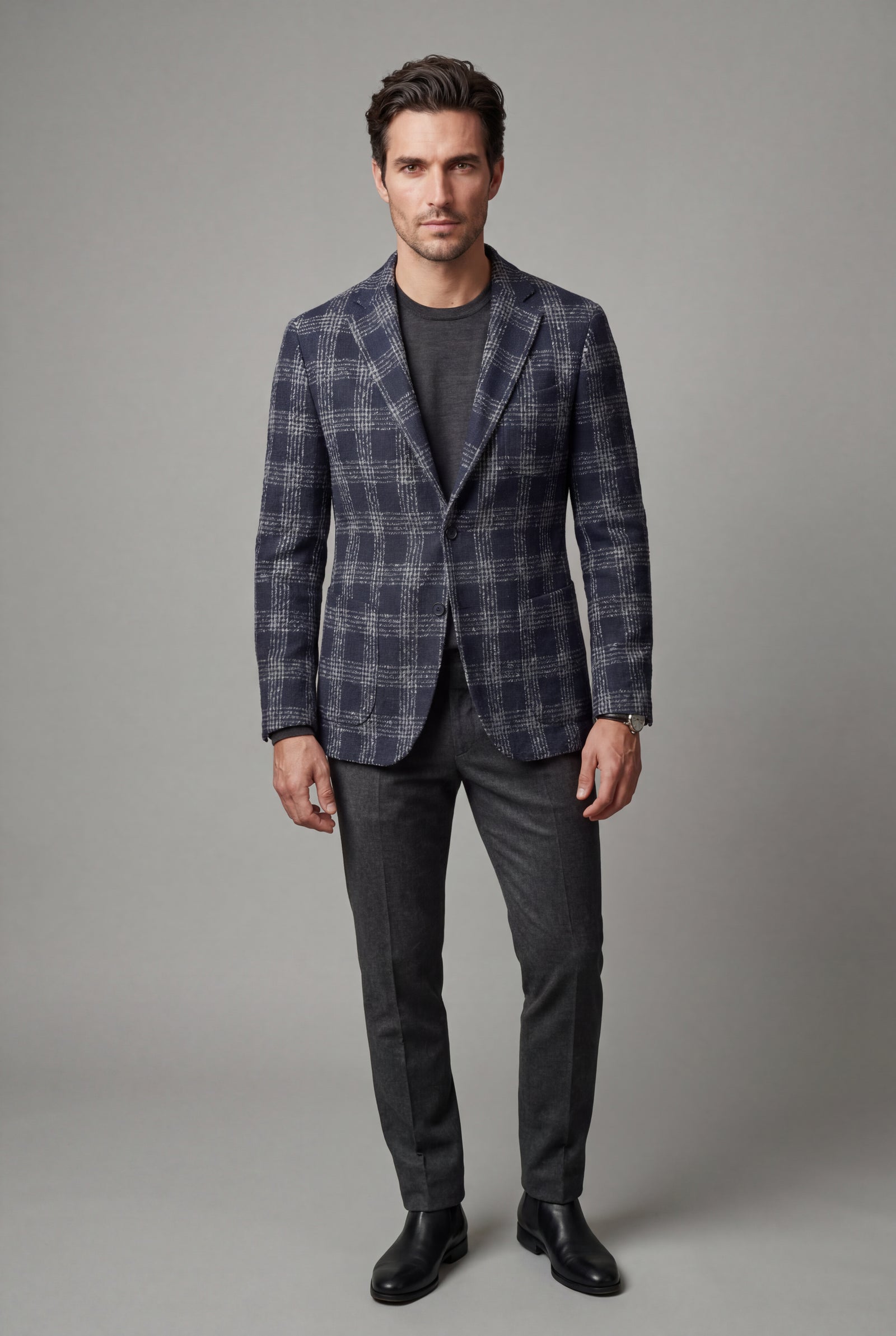 Black Men's Windowpane Check Tailored Slim Fit Blazer - Tailored blazer - Photo 13