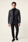 Black Men's Windowpane Check Tailored Slim Fit Blazer - Tailored blazer - Photo 2