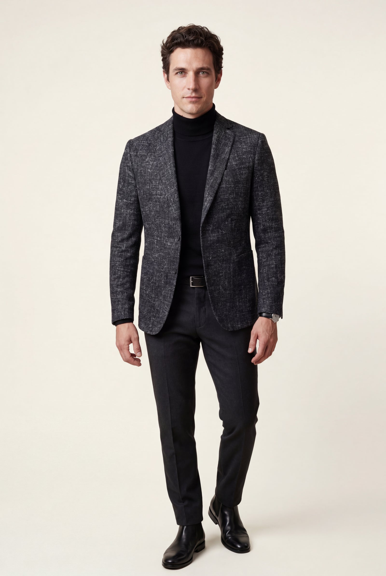 Black Men's Windowpane Check Tailored Slim Fit Blazer - Tailored blazer - Photo 2