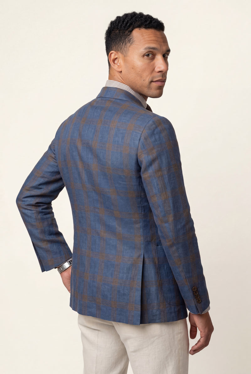 Blue Men's Windowpane Check Tailored Slim Fit Blazer - Tailored blazer - Photo 3