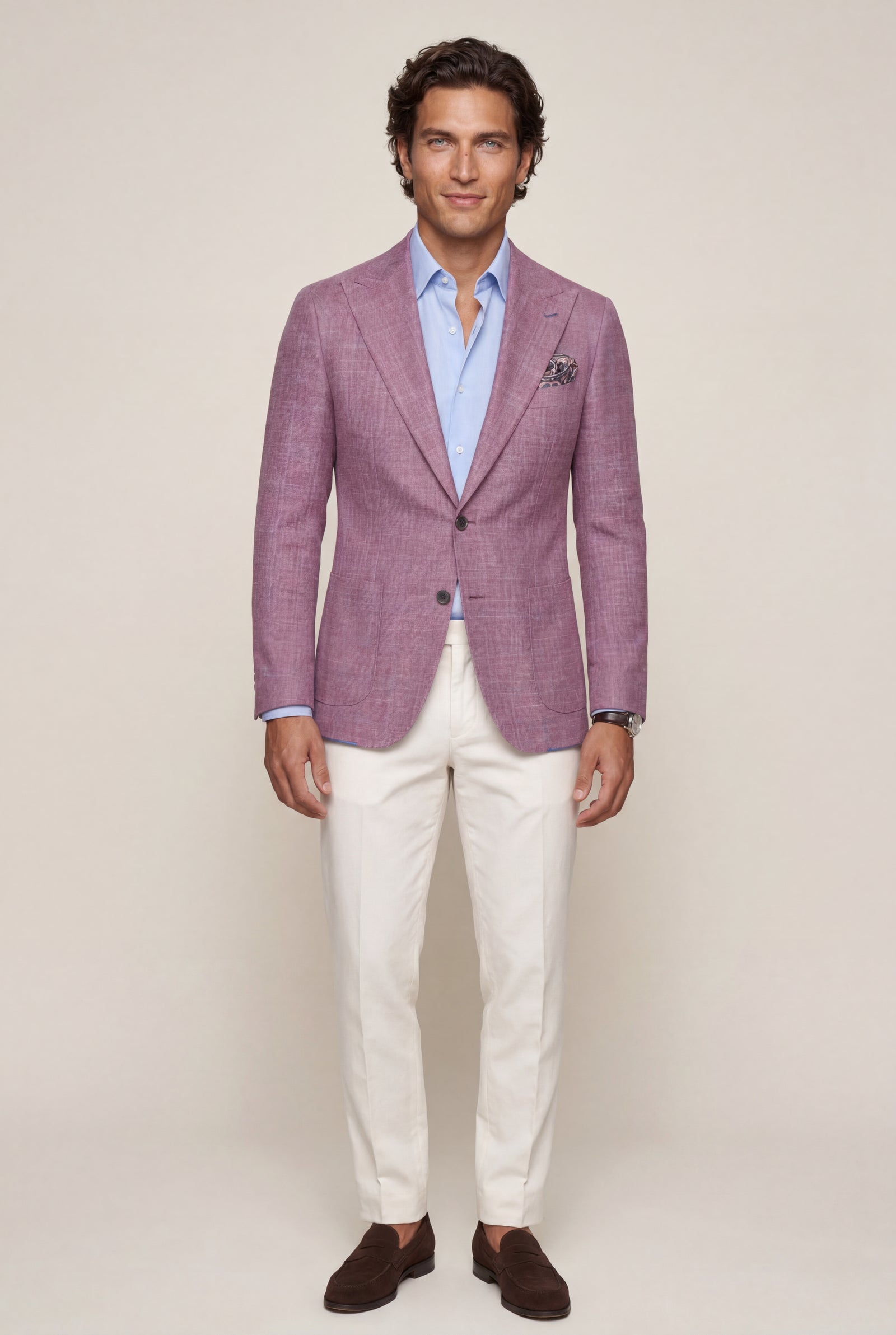 Pink Men's Windowpane Check Tailored Slim Fit Blazer - Tailored blazer - Photo 4