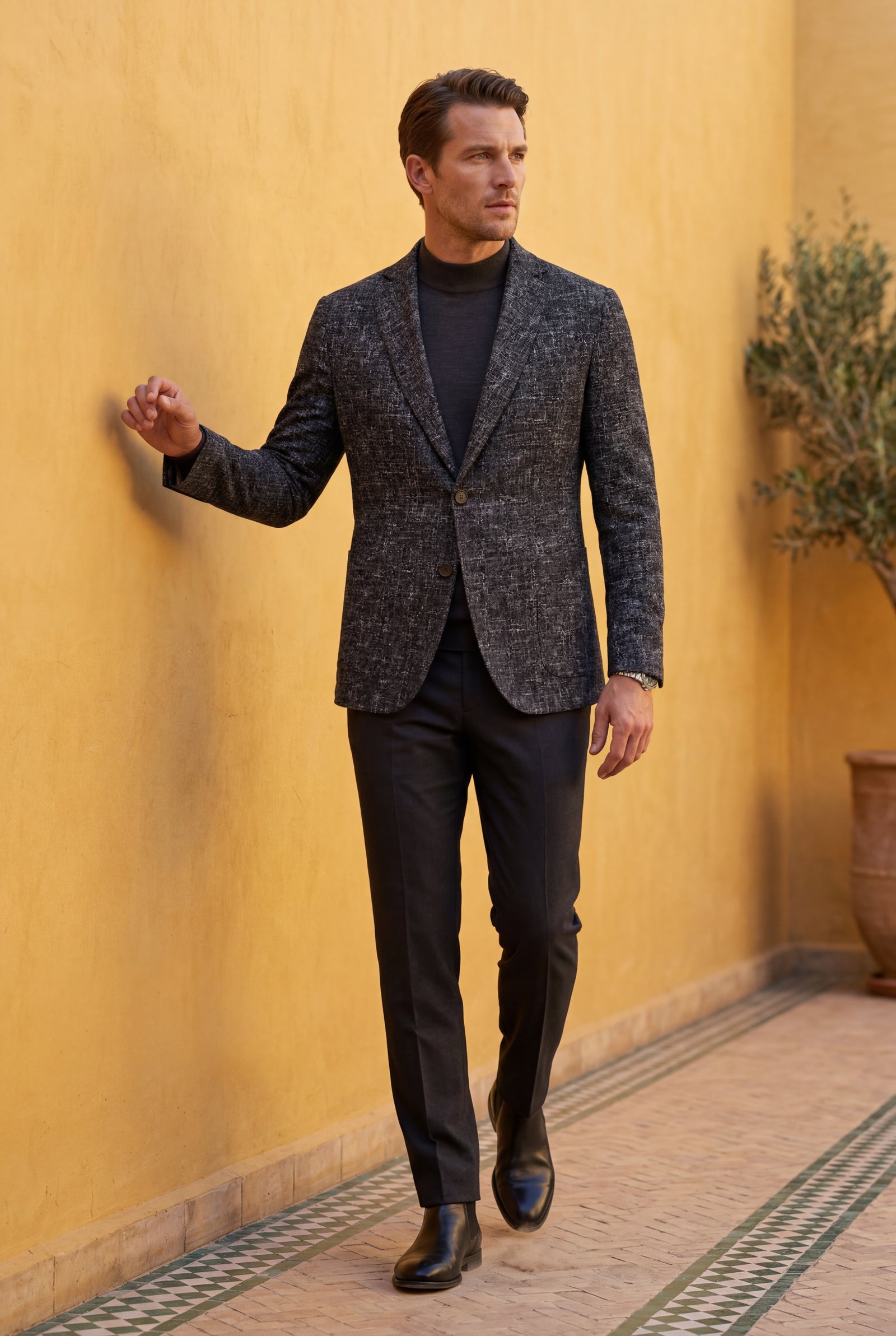Black Men's Windowpane Check Tailored Slim Fit Blazer - Tailored blazer - Photo 8