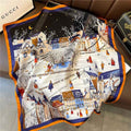 Blue Navy Cityscape Print -feel Square Scarf with Bold Border - Scarves - Photo 4
