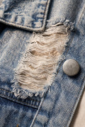 Blue Oversized Distressed Light Wash Jacket - Denim jacket - Photo 5