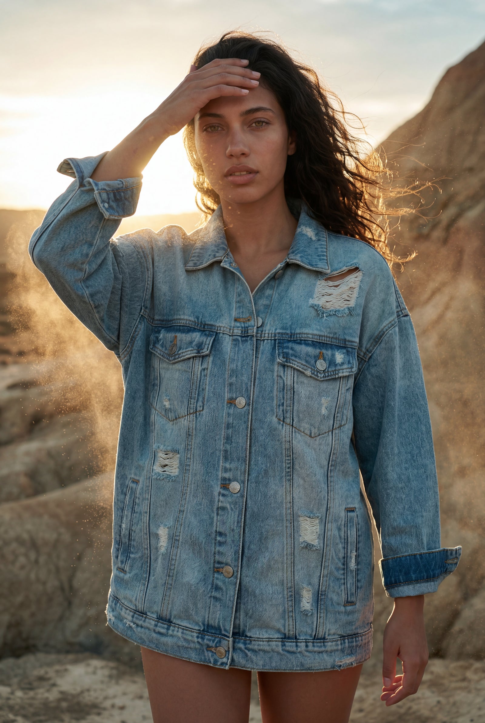 Blue Oversized Distressed Light Wash Jacket - Denim jacket - Photo 7