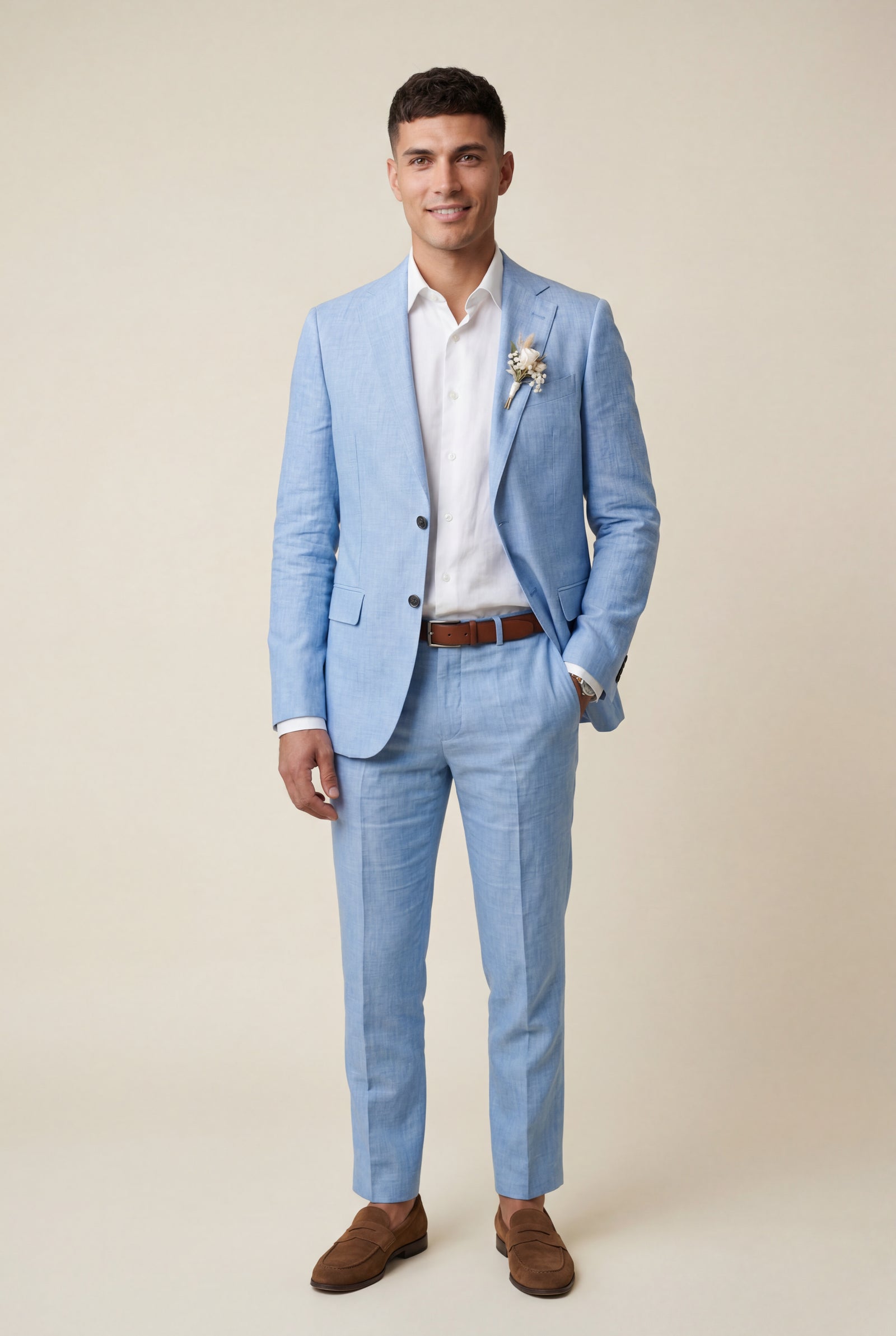 Blue Pastel Slim Fit Two-piece Suit with Notched Lapel - Two-piece suits - Photo 1