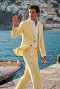 Yellow Pastel Slim Fit Two-piece Suit with Notched Lapel - Two-piece suits - Photo 10