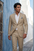 Khaki Pastel Slim Fit Two-piece Suit with Notched Lapel - Two-piece suits - Photo 13