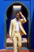 Yellow Pastel Slim Fit Two-piece Suit with Notched Lapel - Two-piece suits - Photo 15