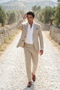Khaki Pastel Slim Fit Two-piece Suit with Notched Lapel - Two-piece suits - Photo 16