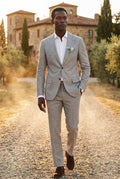 Gray Pastel Slim Fit Two-piece Suit with Notched Lapel - Two-piece suits - Photo 18