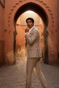 Khaki Pastel Slim Fit Two-piece Suit with Notched Lapel - Two-piece suits - Photo 19