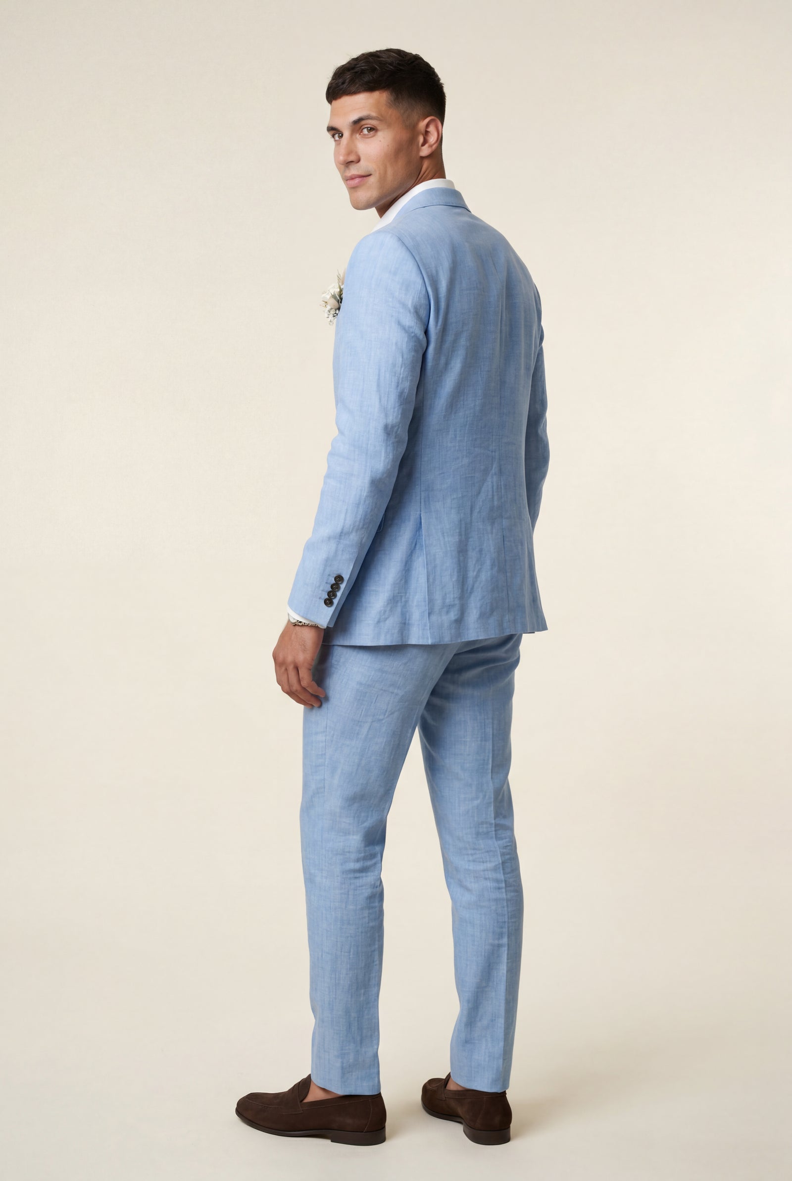 Blue Pastel Slim Fit Two-piece Suit with Notched Lapel - Two-piece suits - Photo 2