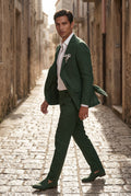 Dark Green Pastel Slim Fit Two-piece Suit with Notched Lapel - Two-piece suits - Photo 22