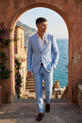 Blue Pastel Slim Fit Two-piece Suit with Notched Lapel - Two-piece suits - Photo 7