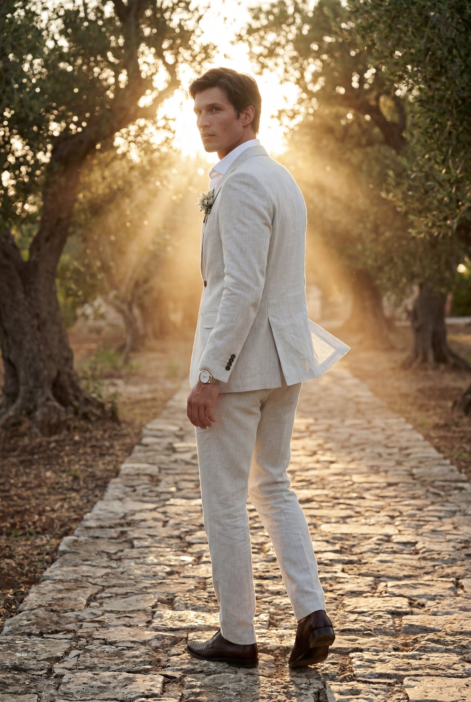 White Pastel Slim Fit Two-piece Suit with Notched Lapel - Two-piece suits - Photo 8