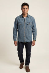 Blue Pinstripe Button-up Shirt with Chest Pockets - Denim shirts - Photo 1