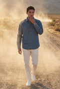 Blue Pinstripe Button-up Shirt with Chest Pockets - Denim shirts - Photo 6