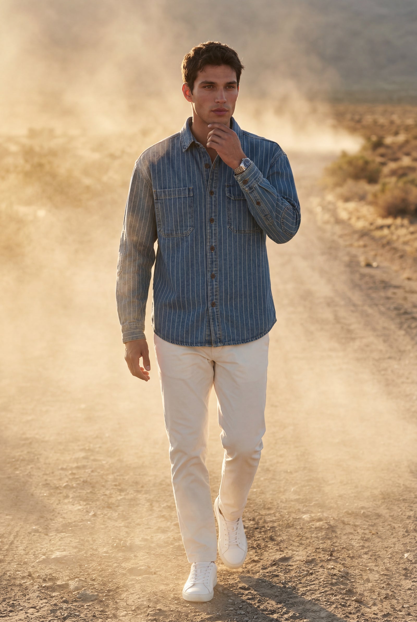 Blue Pinstripe Button-up Shirt with Chest Pockets - Denim shirts - Photo 6