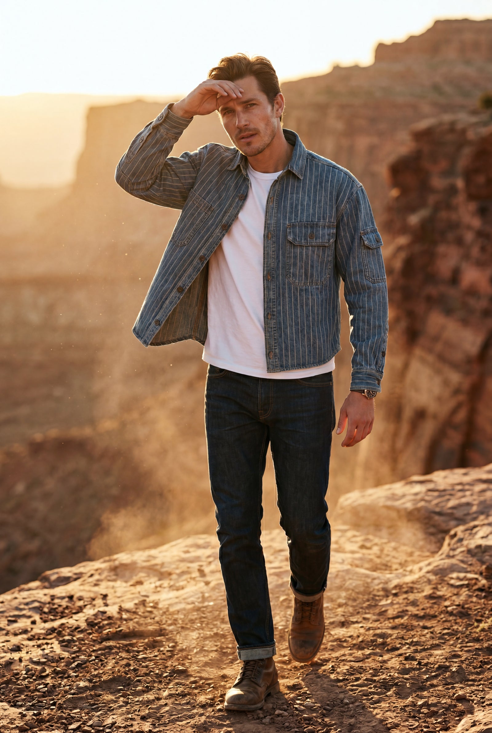 Blue Pinstripe Button-up Shirt with Chest Pockets - Denim shirts - Photo 7