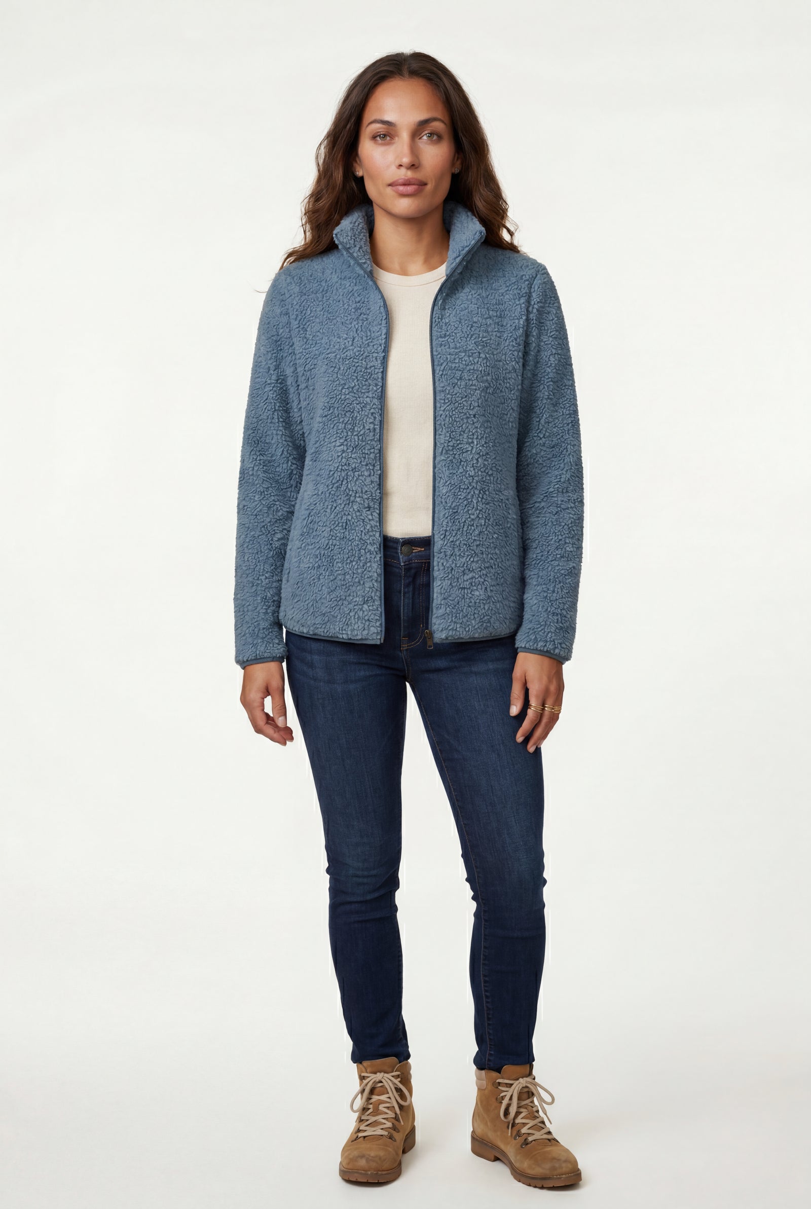 Blue Plush Zip-up Jacket with Stand Collar - Fleece jacket - Photo 23