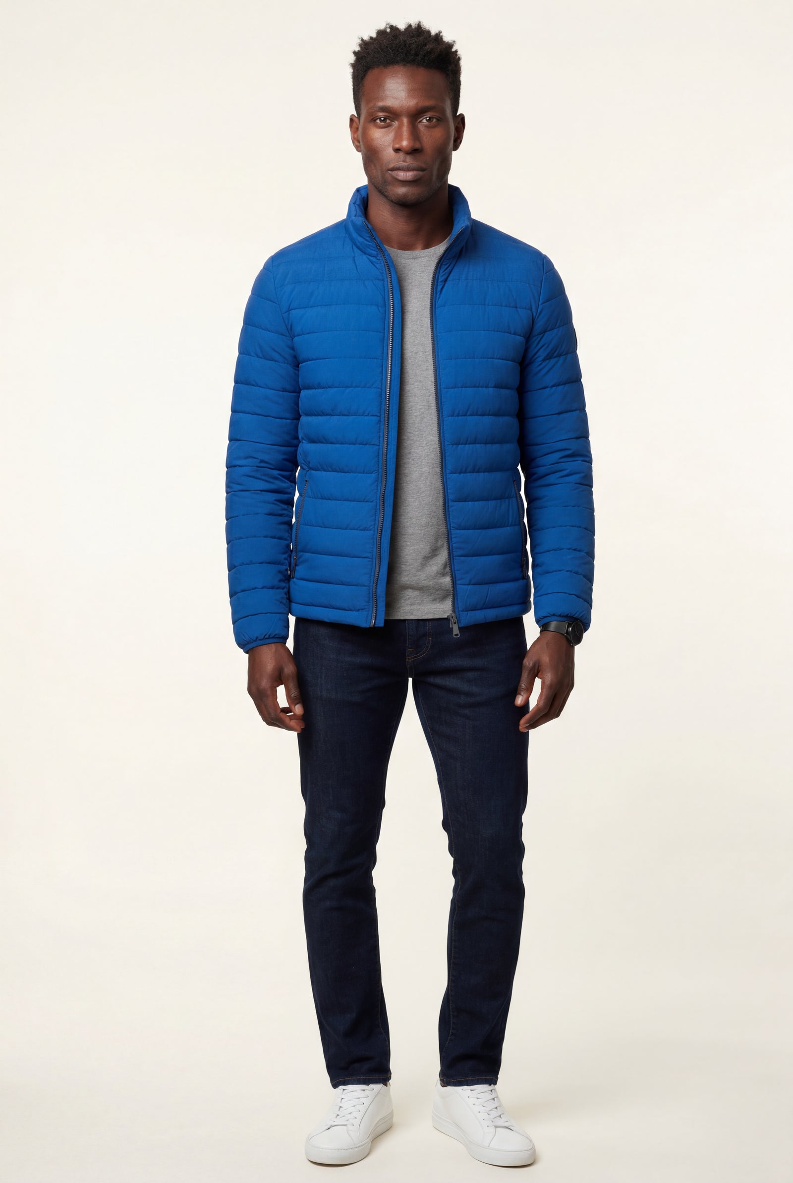 Blue Quilted Stand Collar Lightweight Puffer Jacket - Lightweight jackets - Photo 11