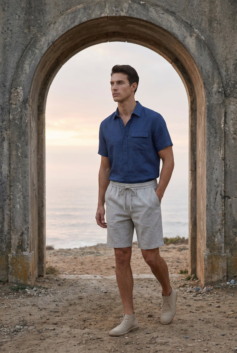 Blue Relaxed Fit Above Knee Drawstring Shorts - Relaxed fit shorts - Photo 3