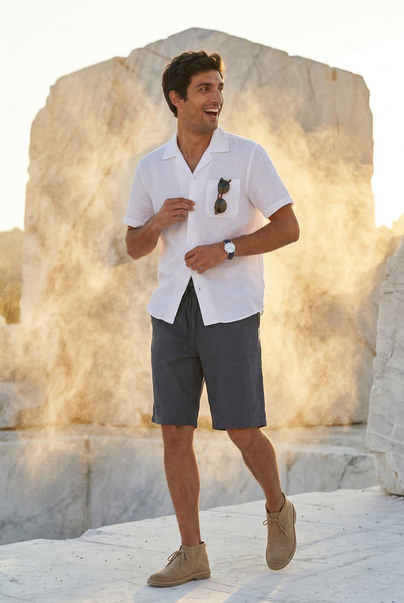 White Relaxed Fit Above Knee Drawstring Shorts - Relaxed fit shorts - Photo 4