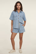 Blue Relaxed Fit Shirt and Shorts Set with Tie Waist - Denim set - Photo 1