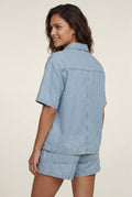 Blue Relaxed Fit Shirt and Shorts Set with Tie Waist - Denim set - Photo 3