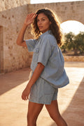 Blue Relaxed Fit Shirt and Shorts Set with Tie Waist - Denim set - Photo 7