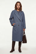 Blue Relaxed Straight Double-breasted Long Winter Coat - Long wool coats - Photo 14