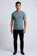 Blue Ribbed Crew Neck Short Sleeve Sweater T-shirt - Short sleeve t-shirt - Photo 1