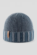 Ribbed Knit Beanie in Blue — studio front
